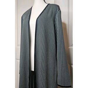 Misook Long Open‎ Front Cardigan Sweater 39" Length Houndstooth Size Small